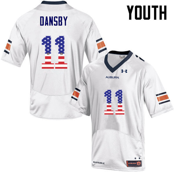 Auburn Tigers Youth Karlos Dansby #11 White Under Armour Stitched College USA Flag Fashion NCAA Authentic Football Jersey XTA8674OP